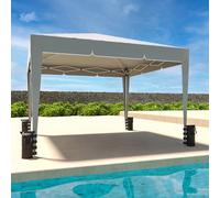 Gazebo Pieghevole Idrorepellente 3 x 3 M Da Giardino Con 4 Sacche Per Pesi E Sacca Di Trasporto Chiusura A Fisarmonica Per Fiere Campeggio Esterno Piscina Struttura Acciaio Copertura 160 gr/m² (Grigio