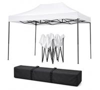Gazebo Pieghevole Pop Up Easy-Up impermeabile Resistente ai Raggi UV Tessuto Oxford 420D con Struttura in Metallo Tendone da Giardino Esterno Fiera Mercato Festa con Sacca Trasporto (Bianco, 3x4,5mt)