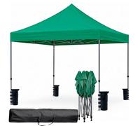 Gazebo Professionale 3x3 M Richiudibile Automatico In Acciaio Con Telo Oxford 1200D PVC Impermeabile e Anti UV Struttura a Fisarmonica con Sacche Zavorra e Borsa Trasporto Sagre Feste Eventi (Verde)