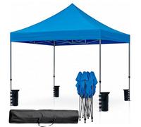 Gazebo Professionale 3x3 M Richiudibile Automatico In Acciaio Con Telo Oxford 1200D PVC Impermeabile e Anti UV Struttura a Fisarmonica con Sacche Zavorra e Borsa Trasporto Sagre Feste Eventi (Blu)