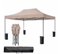 Gazebo Professionale 3x4.5 M Richiudibile Automatico In Acciaio Con Telo Oxford 1200D PVC Impermeabile e Anti UV Struttura a Fisarmonica con Sacche Zavorra e Borsa Trasporto Sagre Feste (Tortora)
