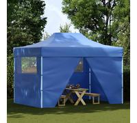 Gazebo Professionale Pieghevole con 4 Pareti 3x4 m Acciaio Blu