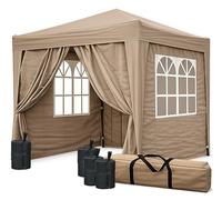 Gazebo Quick Star Pop-Up, 2,5 x 2,5 m, sabbia con poggiapiedi e con 4 pareti laterali Easy-Klett con 2 cerniere.