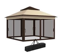 Gazebo Regolabile su 3 Livelli con Pareti Rimovibili 3x3m in Acciaio e tessuto Oxford Caffè e Beige