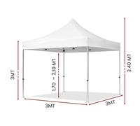 Gazebo richiudibile pieghevole 3 x 3 altezza totale 3,4 mt Mimetico ricoperto in PVC bloccabile in quattro altezze diverse impermeabile colore Bianco bianco