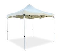 Gazebo Richiudibile Robusto Telescopico in Metallo a Fisarmonica 3x3, 4,5X3 e 6x3 mt Pieghevole Trasporto Telaio esagonale telo Beige trasportabile, da giardino e mercato (3x3 PRO)