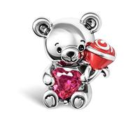 GAZIL Charm Pendente Orso Cuore Rosa, Ciondolo in Rame Bianco Placcato Argento per Bracciali e Collane, Gioielli Donna con Animali