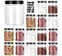 GBACHOOSE 16 barattoli con coperchio, ermetici da 500 ml, in plastica con coperchio, barattoli di plastica trasparente con coperchio, etichette, penna per noci, spezie, pasta, caramelle, verdure