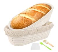 GBACHOOSE 2 cestini per lievitazione ovale, cestino per la cottura del pane, cestino per il pane con panno di lino e pennello per olio di silicone per pane e pasta di pane