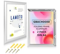 GBACHOOSE 2 cornici pieghevoli in alluminio A4, telaio pieghevole A4 da 25 mm, cornice per poster con angolo obliquo, cornice a scatto argento per poster, certificati, foto, prodotti promozionali