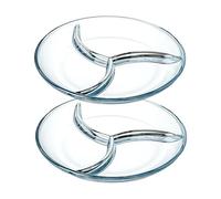 GBACHOOSE 2 piatti in vetro da 25 cm, con scomparti, ciotola per snack, piatto da portata, piatto con divisione, piatto da dessert in vetro per forno a microonde e lavastoviglie