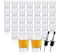 GBACHOOSE Set di 36 bicchierini da liquore, 50 ml, trasparenti, con base sollevabile, bicchierini da shot con versatore per vino, cocktail, vodka, whisky