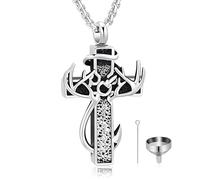 GBAFGLC Collana con urna a forma di croce per ceneri per donne e uomini, con corna di cervo, gioielli per cremazione, gancio da pesce, urna commemorativa, portacenere, regalo, Unisex, Acciaio
