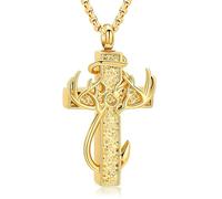 GBAFGLC Collana con urna a forma di croce per ceneri per donne e uomini, con corna di cervo, gioielli per cremazione, gancio da pesce, urna commemorativa, portacenere, regalo, Unisex, Acciaio