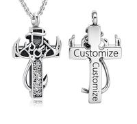 GBAFGLC Collana con urna a forma di croce per ceneri per donne e uomini, con corna di cervo, gioielli per cremazione, gancio da pesce, urna commemorativa, portacenere, regalo, Unisex, Acciaio