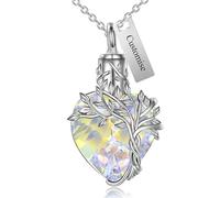 GBAFGLC Collana con urna a forma di cuore per ceneri albero della vita, gioiello per cremazione con cristalli e imbuto, ciondolo commemorativo per ceneri, Misura unica, Acciaio inossidabile, Nessuna