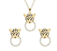 GBAHFY Leopard Cheetah Print ciondola orecchini e collana set per le donne - Animal Panther Jaguar Cubic Zirconia Spot Jewelry, Large, Metallo, Nessuna pietra preziosa