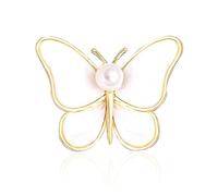 GBAHFY Spilla a forma di farfalla con perle dorate, elegante, in stile vintage, per matrimoni, banchetti di nozze, anniversario, spilla da donna, Acrilico, Perla, Acciaio inossidabile, n/c