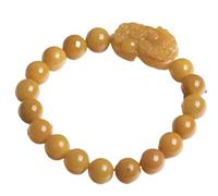 GBASDXU Braccialetto Feng Shui della ricchezza, Ricchezza Pixiu/Pi Yao che trasporta monete antiche braccialetto elastico in giada di seta dorata naturale