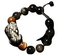 GBASDXU Braccialetto Feng Shui della ricchezza, Talismano di ricchezza regolabile con drago Pixiu di ossidiana nera, cristallo Reiki Chakra al quarzo
