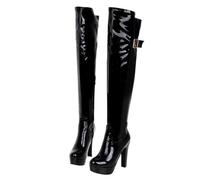 GBBRZKTB Tacchi Alti Stivali Sopra Ginocchio Donna Plateau Punta Tonda Cerniera Laterale Stivali Alti Fino Alla Coscia Scarpe Pole Dance 12cm,Black-40