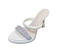 GBBRZKTB Tacco Alto Sandali Tacco Spillo Due Cinturini Punta Aperta Donna Slip On Muli Scarpe Festa Eleganti 9cm,White-34