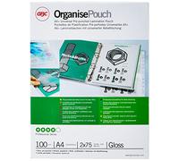 GBC Pouch Confezione da 100 Buste per Plastificazione a Caldo, con Finitura Lucida e Margine Perforato, in Formato A4, Spessore di 2 x 75 Micron, 216 x 303 x 2 mm, 41664E