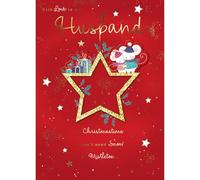 GBCC Biglietto di Natale per marito, design con topolini e stelle, decorazioni 3D, ritagli, lamina d'oro e accenti flitter, biglietto di auguri natalizio di alta qualità con busta