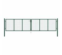 GBCDSWBR Cancello da giardino in acciaio a doppia asta, 390 x 100 cm, verde | Include 3 chiavi, resistente alla corrosione, verniciato a polvere