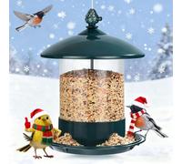 Gbekery Mangiatoia per uccelli in metallo da appendere all'aperto, capacità 0,8 kg, resistente alle intemperie, mangiatoia per uccelli selvatici con vassoio di alimentazione a 360 gradi, verde