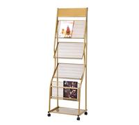 GBEVAUEIO Espositore Portariviste Portadepliant da Terra, Espositore for brochure con Ruote, for Esposizione di Giornali e Prodotti Libreria(Gold)