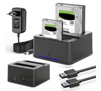 Gbformat Hard Disk Docking Station USB3.0 per HDD/SSD SATA da 2,5 e 3,5 pollici, Supporto UASP e Dischi Rigidi da 32TB con Lettore di Schede SD/TF, Doppio Alloggiamento, Supporto Clone Offline