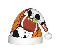 gbhJGK Cappello natalizio per bambini, morbido cappello di Babbo Natale con stampa di varie palle sportive, unisex per Natale, Capodanno
