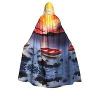 gbhJGK Mantello con cappuccio per Halloween, costume da strega, Jedi, mago, mago, strega, strega, mago, unisex, rosso, con stampa di barca da pesca