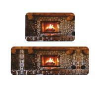 gbhJGK Set di 2 tappetini da cucina con stampa natalizia per caminetto e capodanno, comodi tappetini per lavanderia, sala da pranzo, lavandino