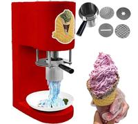 GBHJJ Macchina Automatica per Gelato, Macchina Elettrica per Gelato agli Spaghetti da 80 W, con 4 Diverse Forme di Stampo, Macchina per Gelato Soft da Banco per Feste e Catering,Red