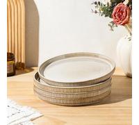 GBhome Set di 4 piatti piani in gres, piatti piani in ceramica smaltata reattiva fatti a mano (27 cm), set di piatti rustici a coste, per cucina, microonde e lavastoviglie, resistenti ai graffi