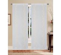 GBiancheria Coppia Tende a Pannello Leda Ricamate con Fiori Verticali Tessuto Semitrasparente per Finestre e Portefinestre Bordo a Smerlo Passanti per Bastoncino (Oro, 60x240 cm)