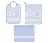 GBiancheria Set Asilo 3 Pezzi in Cotone con Tela Aida da Ricamare, Azzurro