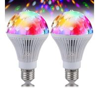 GBKDQQ 2 luci LED per feste, E27, 3 W, RGB, luce da discoteca, rotazione a 360°, lampada da discoteca, decorazione per feste di matrimonio, festa di compleanno, Halloween, Natale