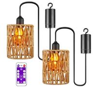 2 pezzi lampada a sospensione con batteria, lampada a batteria con telecomando, lampada a sospensione senza collegamento di alimentazione, lampada in rattan, lampada boho per patio, giardino, gazebo