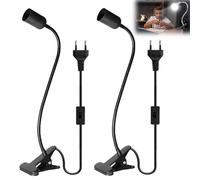 GBKDQQ 2 portalampada E27 con clip, lampada a morsetto con interruttore e spina, lampada a morsetto con collo di cigno regolabile a 360°, attacco E27 per lampada a collo di cigno, lampada da
