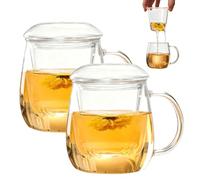 GBKDQQ 2 tazze da tè con coperchio e colino, bicchiere da tè tutto in uno, 500 ml, tazze da tè in borosilicato resistente al calore, facili da pulire per casa e ufficio