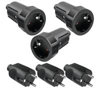 GBKDQQ 3 paia di connettori Schuko, 250 V, 16 A, IP44, in gomma, con protezione antipiega, 2 poli, impermeabile, nero, spina Schuko e giunto in gomma senza cavo