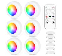 GBKDQQ 6 faretti LED RGB alimentati a batteria con telecomando, 16 colori che cambiano illuminazione per armadio, dimmerabile, per vetrine, timer e funzione memoria, per cuscinetti adesivi
