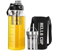 GBKDQQ Borraccia in vetro da 1,5 litri, grande bottiglia di tè in vetro con filtro in acciaio inox, Unique Lock - Cap Design - Bottiglia d'acqua in Gla s con alto contenuto borosilicato per fitness