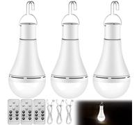GBKDQQ Confezione da 3 lampadine ricaricabili USB, 12 W a batteria, con gancio e telecomando, 3 modalità a batteria, lampada da campeggio, illuminazione di emergenza