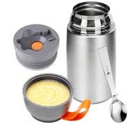 GBKDQQ Contenitore termico per cibo, 650 ml, in acciaio inox, contenitore termico con cucchiaio, a prova di perdite, contenitore termico per bambini, adulti, 12 ore, colore argento