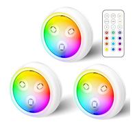 GBKDQQ Faretto LED RGB alimentato a batteria con telecomando, set da 3 pezzi, 13 colori che cambiano colore, dimmerabile, illuminazione vetrina, senza fili, LED touch, timer, lampada da incasso,