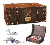 GBKDQQ Forziere del tesoro in legno vintage, 24 x 17 x 9,5 cm, con lucchetto a combinazione, per compleanno dei bambini, in legno, per conservare e decorare